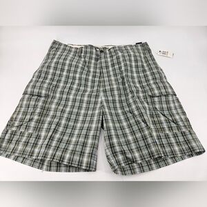 NWT Nautica Clipper Men's Y2K Plaid Shorts OLIVE & BLUE  SZ 42 Relaxed Fit CARGO